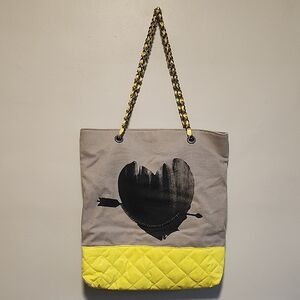 Princess Vera Wang Gray and Yellow Heart Tote Metal Handles Leopard Interior